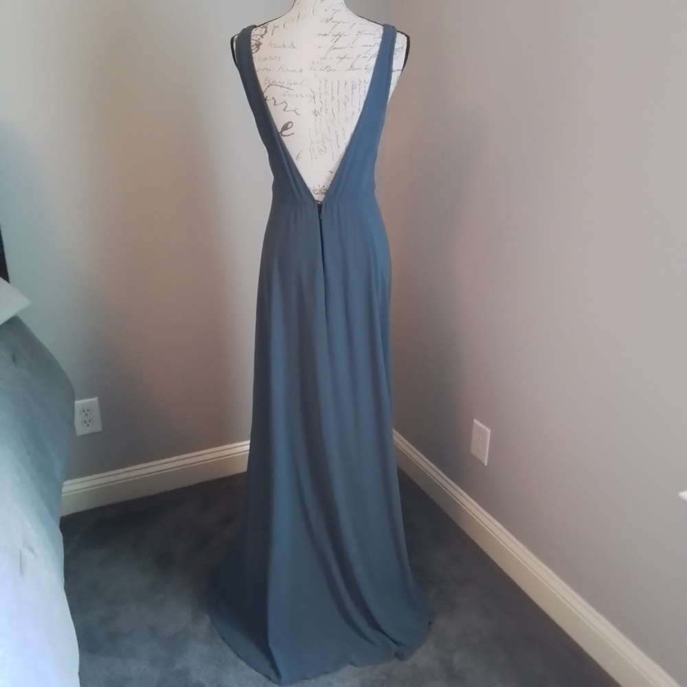Show Me Your MuMu Jenn Maxi Dress in Slate Blue Chiffon - S - Picture 9 of 12